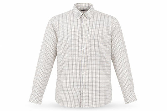 EWM Mens Beige Striped Polyester Button-Up Size L Collared Button