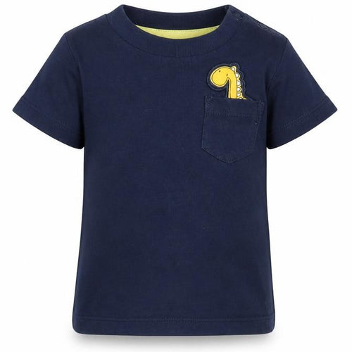 F&F Boys Blue 100% Cotton Basic T-Shirt Size 0-3 Months Round Neck Snap - Dinosaur