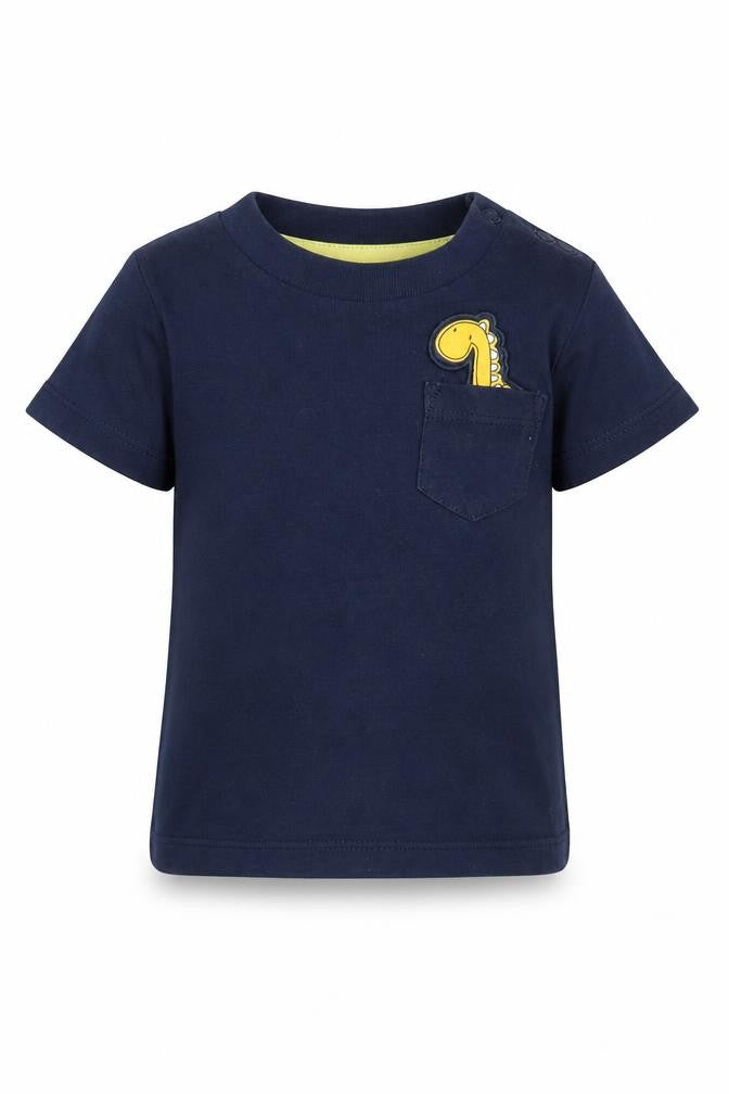F&F Boys Blue 100% Cotton Basic T-Shirt Size 0-3 Months Round Neck Snap - Dinosaur