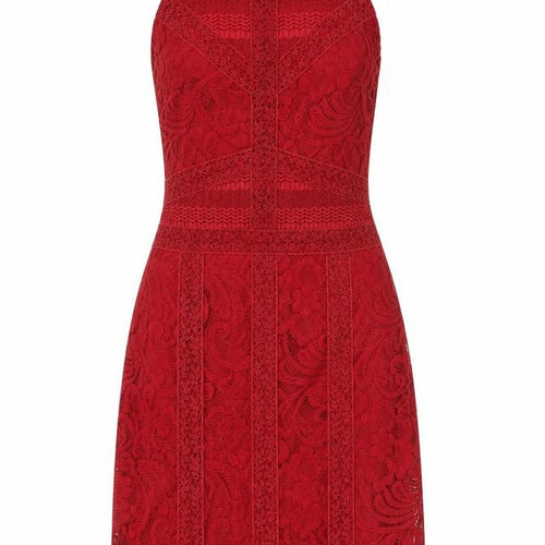 Topshop Womens Red Geometric Cotton Bodycon Size 4 Square Neck Zip