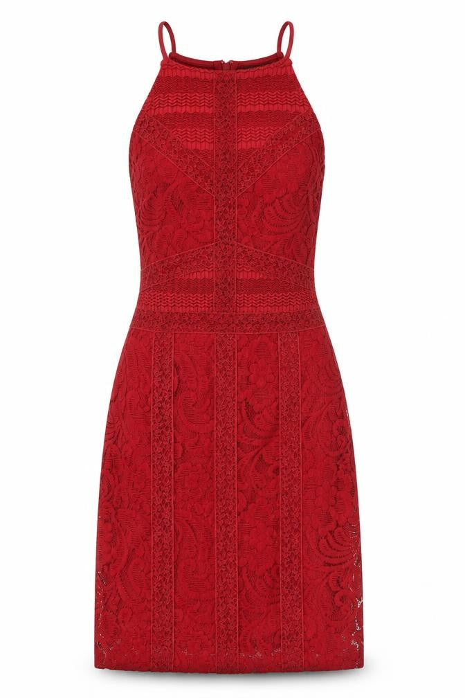 Topshop Womens Red Geometric Cotton Bodycon Size 4 Square Neck Zip