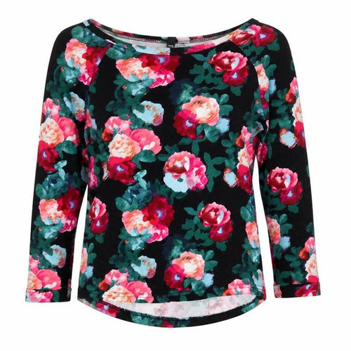 Divided by H&M Womens Black Boat Neck Floral Cotton Pullover Jumper Size XS
