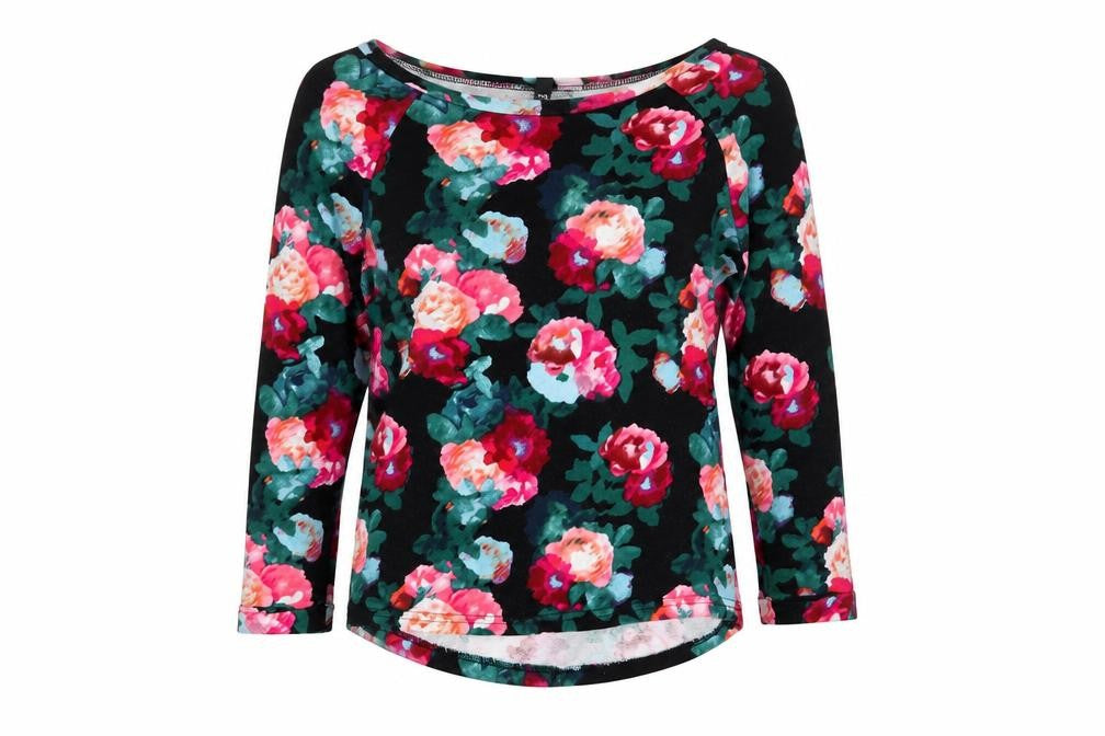 Divided by H&M Womens Black Boat Neck Floral Cotton Pullover Jumper Size XS