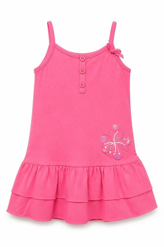 Front view of Orchestra girls’ pink cotton a-line, size 4, years round neck pullover - flower detail