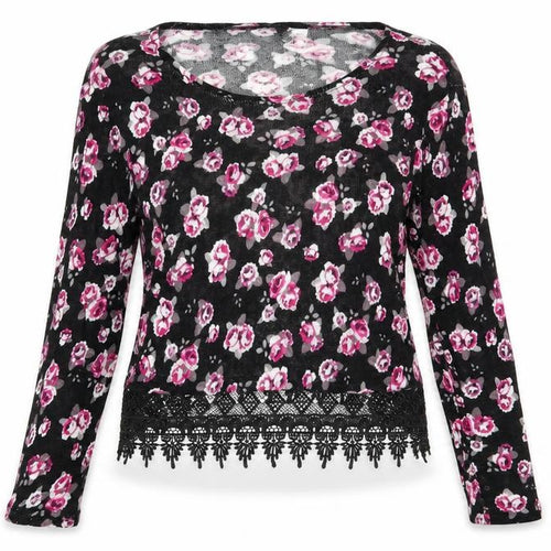Divided by H&M Womens Black Scoop Neck Floral Viscose Pullover Jumper Size S