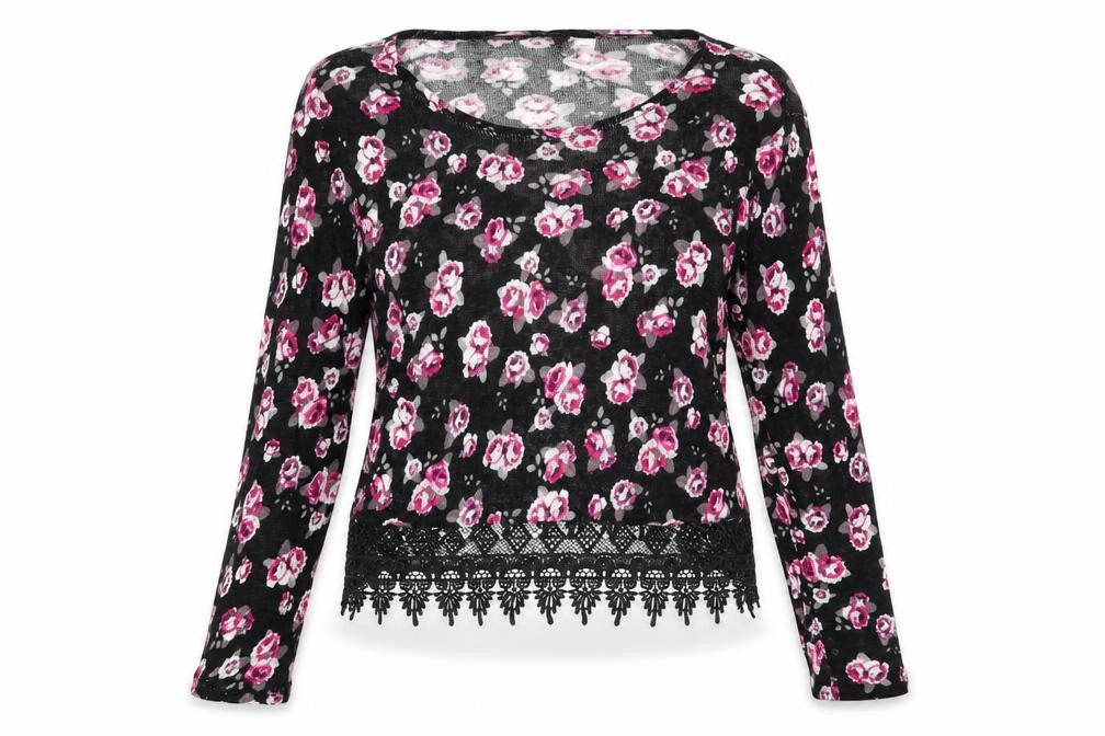 Divided by H&M Womens Black Scoop Neck Floral Viscose Pullover Jumper Size S
