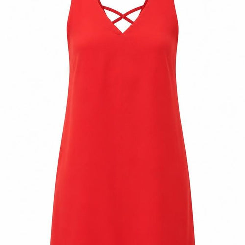 Papaya Womens Red Polyester Tank Dress Size 10 V-Neck Pullover