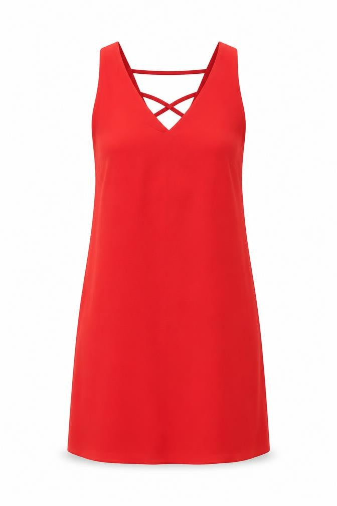 Papaya Womens Red Polyester Tank Dress Size 10 V-Neck Pullover