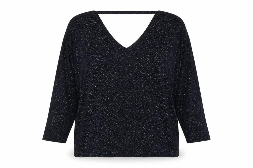 Front view of Dorothy Perkins women’s blue geometric nylon basic blouse, size UK 18, v-neck