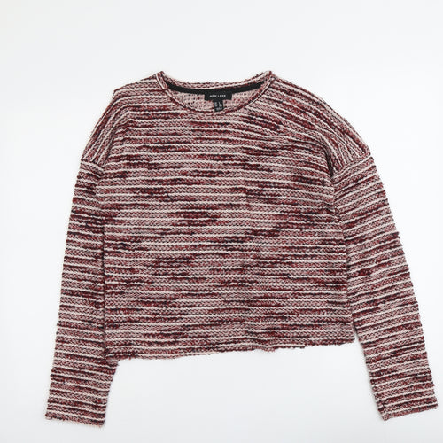 New Look Womens Red Round Neck Striped Cotton Pullover Jumper Size S Pullover