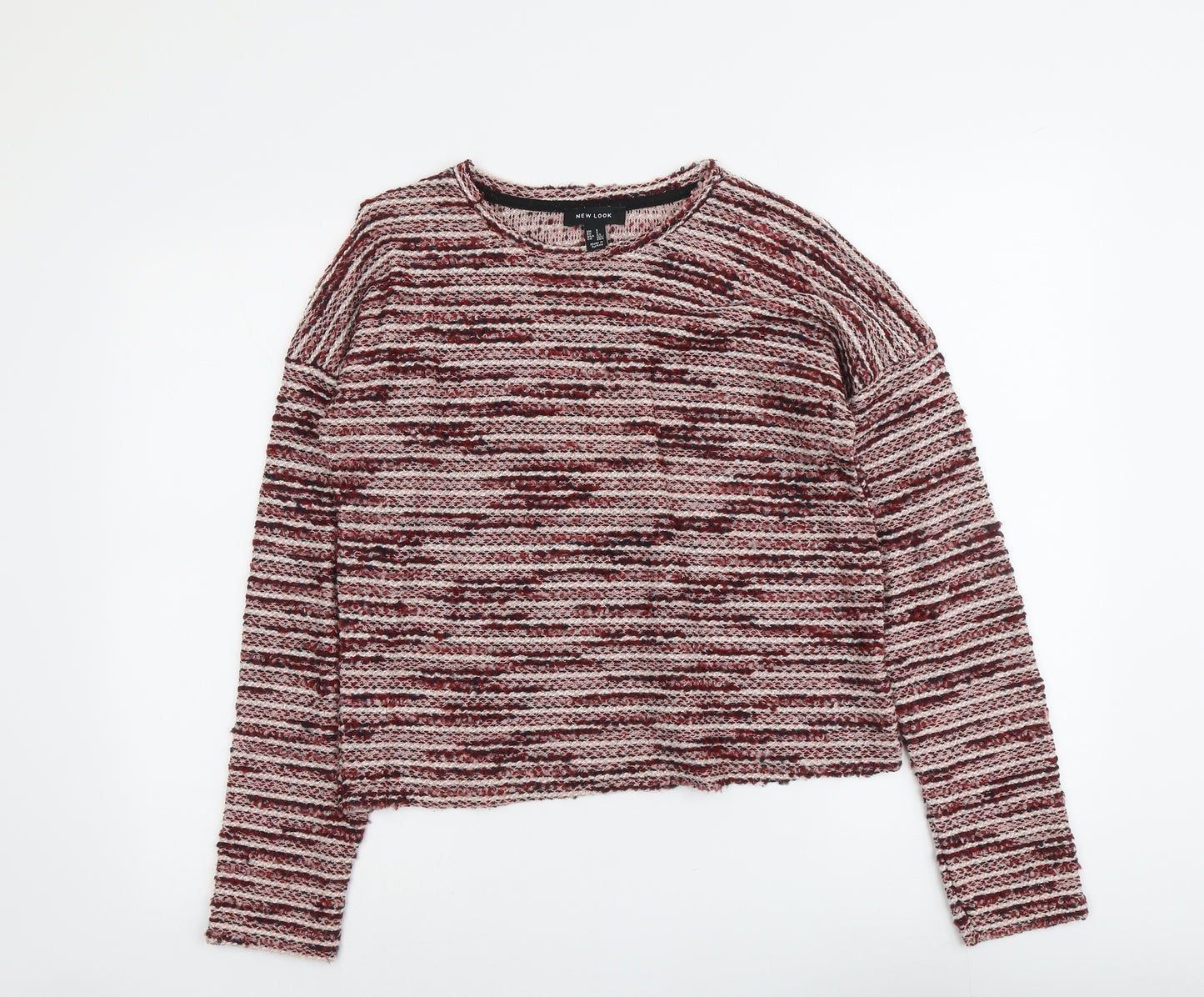 New Look Womens Red Round Neck Striped Cotton Pullover Jumper Size S Pullover