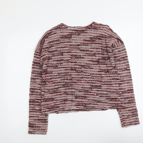New Look Womens Red Round Neck Striped Cotton Pullover Jumper Size S Pullover