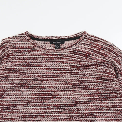 New Look Womens Red Round Neck Striped Cotton Pullover Jumper Size S Pullover