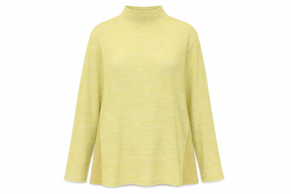 Front view of Next women’s yellow high neck viscose jumper, size UK 8