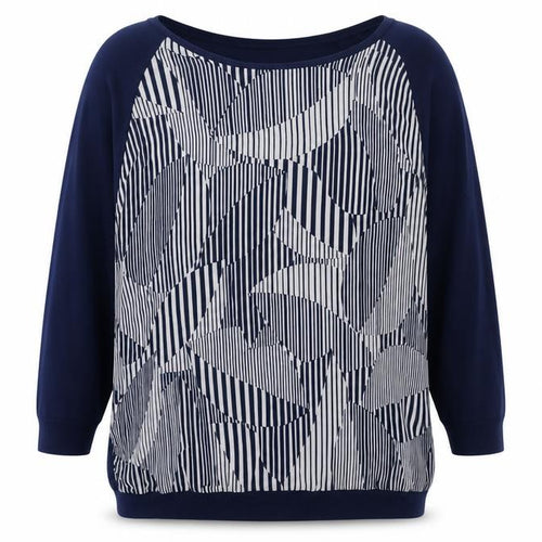 BHS Womens Blue Boat Neck Geometric Acrylic Pullover Jumper Size 14