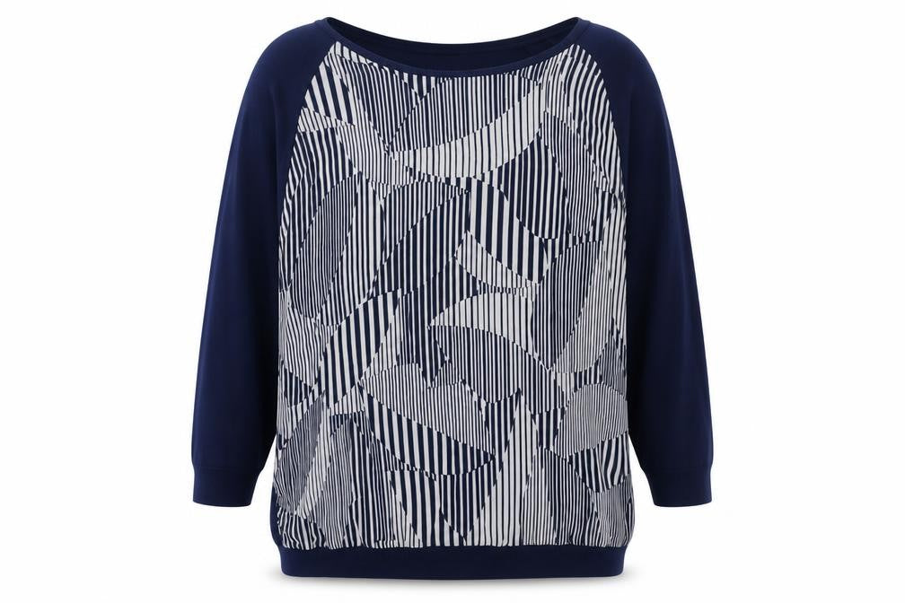 BHS Womens Blue Boat Neck Geometric Acrylic Pullover Jumper Size 14