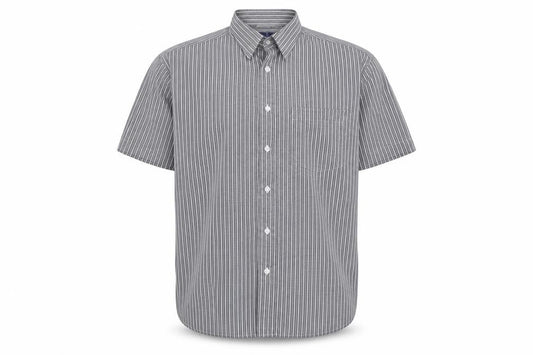 Rael Brook Mens Grey Striped Polyester Button-Up Size L Collared Button