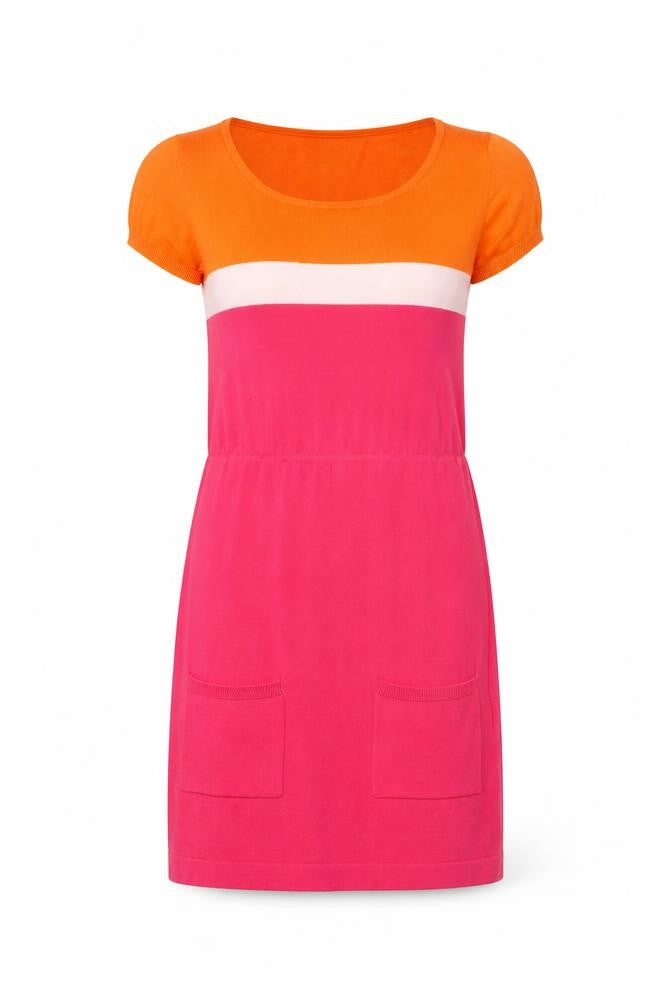 Front view of Papaya women’s multicoloured colourblock cotton a-line, size UK 8, round neck pullover