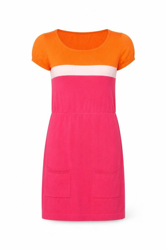 Front view of Papaya women’s multicoloured colourblock cotton a-line, size UK 8, round neck pullover