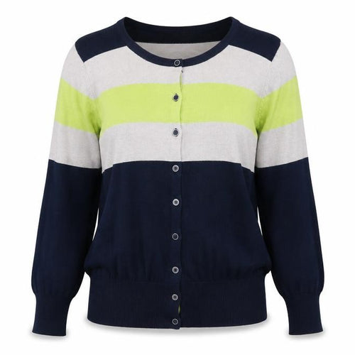 //Text... Womens Multicoloured Round Neck Striped Viscose Cardigan Jumper Size L