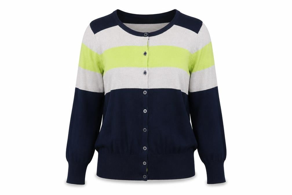 //Text... Womens Multicoloured Round Neck Striped Viscose Cardigan Jumper Size L