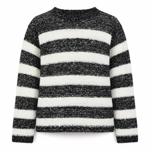 Ribbon Womens Black Boat Neck Striped Acrylic Pullover Jumper Size 12