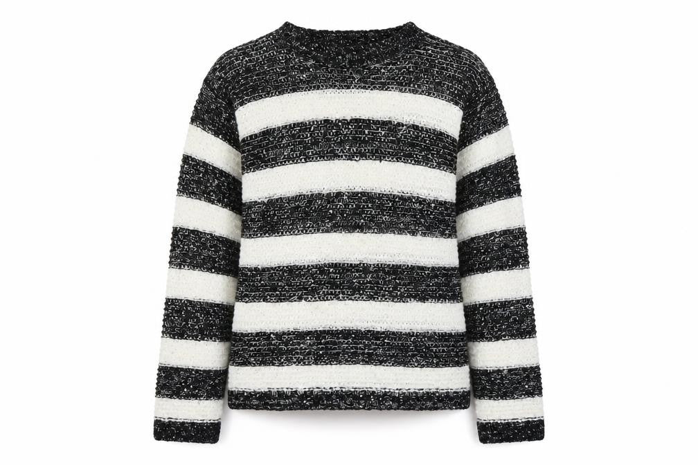 Ribbon Womens Black Boat Neck Striped Acrylic Pullover Jumper Size 12