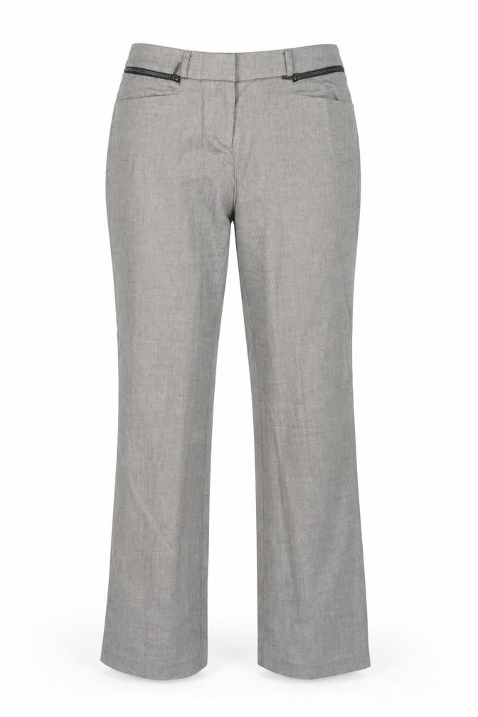 Front view of ORSAY women’s brown polyester trousers, size UK 8, regular zip