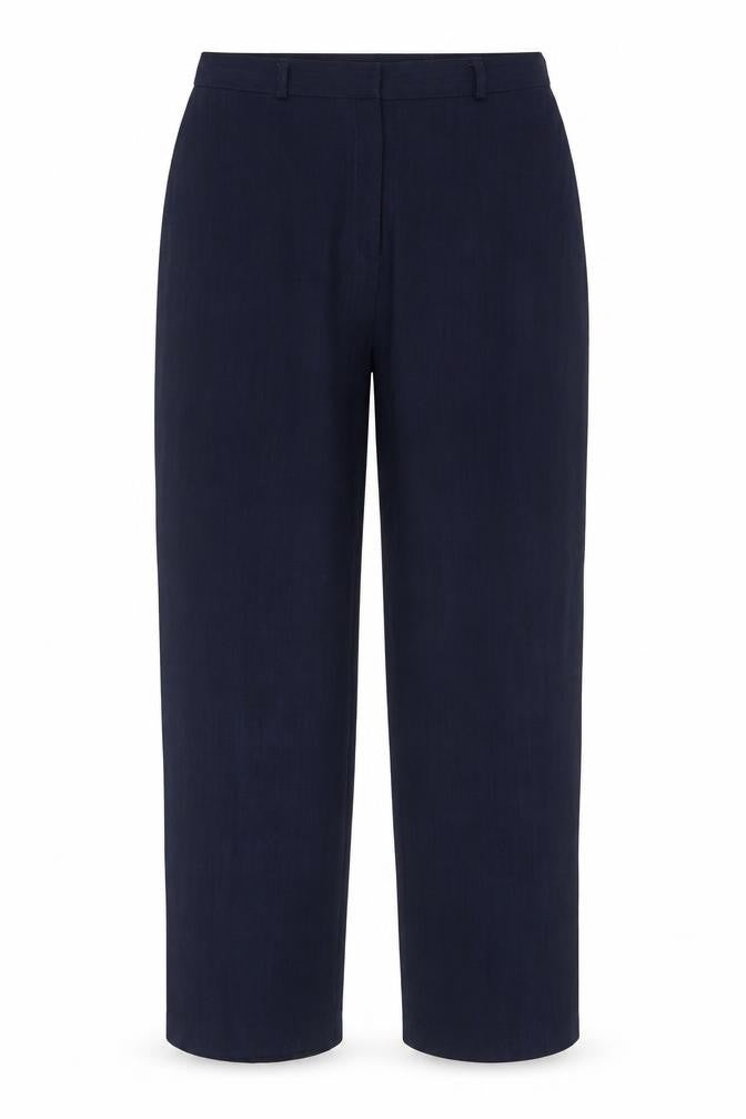 Front view of Classics women’s blue polyester trousers, size UK 12, regular zip