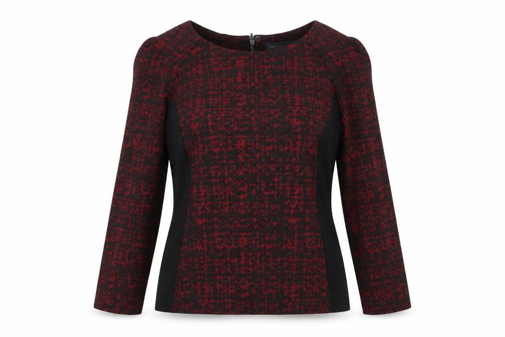 Front view of Marks & Spencer women’s red geometric polyester basic blouse, size UK 10, round neck