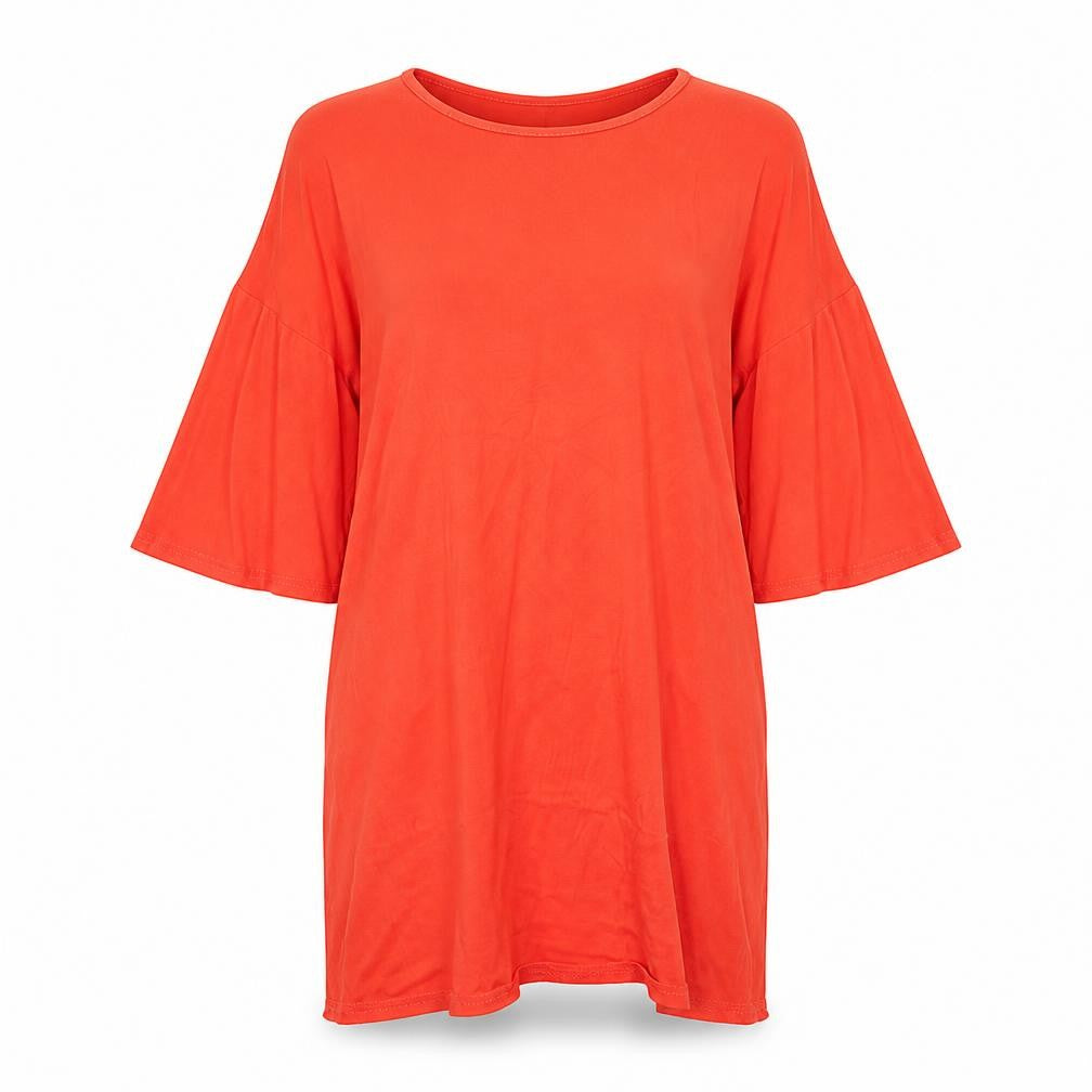 Front view of Boohoo women’s red viscose a-line, size UK 10, round neck pullover