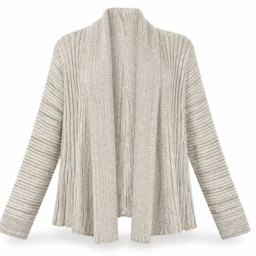 Elegant Womens Beige Collared Striped Cotton Cardigan Jumper Size S