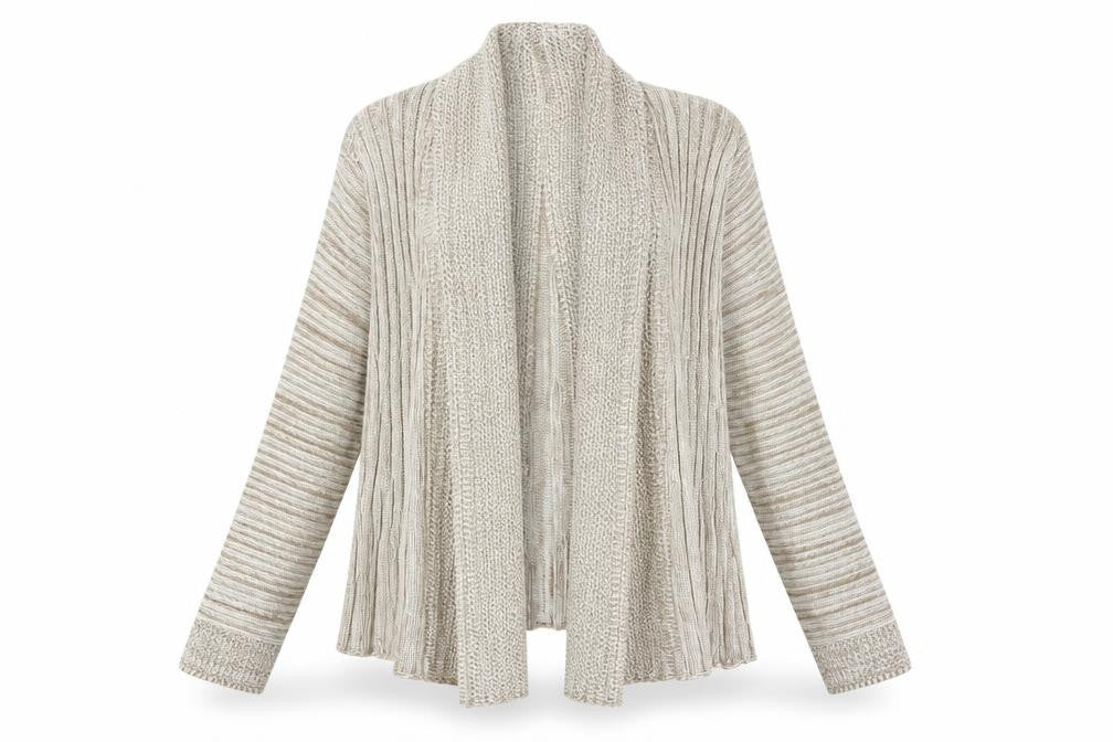 Elegant Womens Beige Collared Striped Cotton Cardigan Jumper Size S
