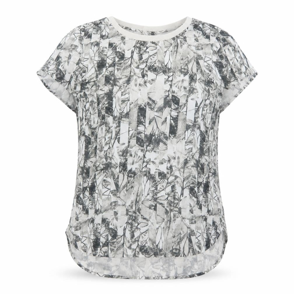 Front view of H&M women’s grey geometric polyester basic blouse, size UK 8, boat neck