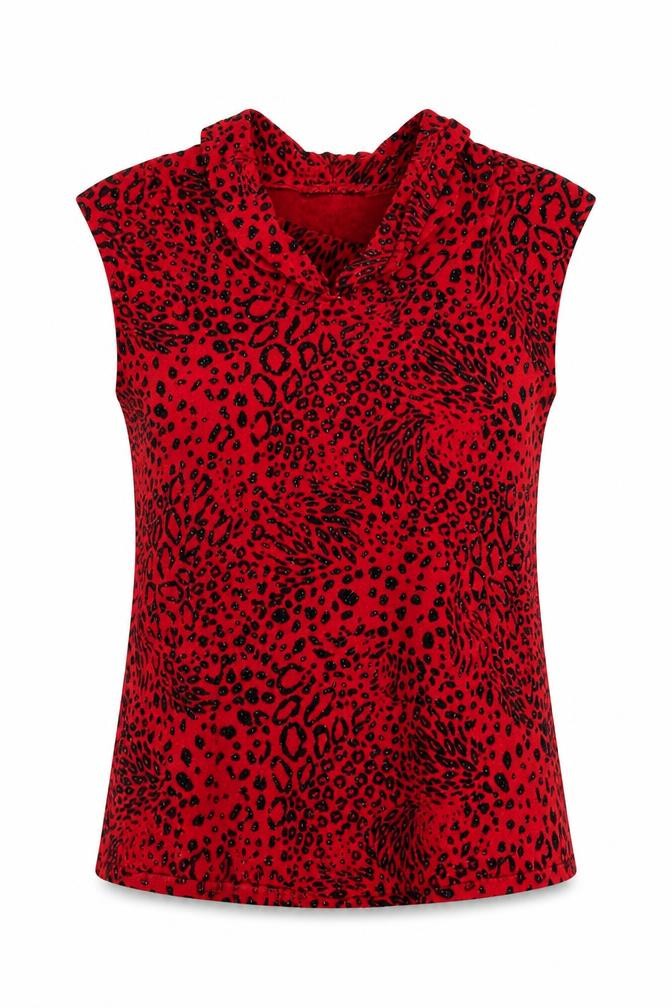 Front view of Elegant Body women’s red geometric polyester basic tank, size M, cowl neck