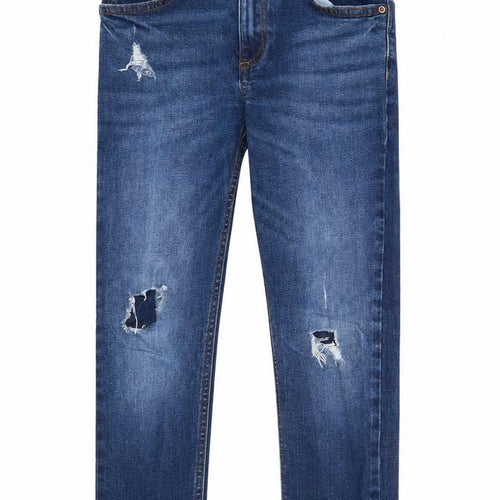 River Island Girls Blue Cotton Straight Jeans Size 9 Years Regular Zip - Distressed