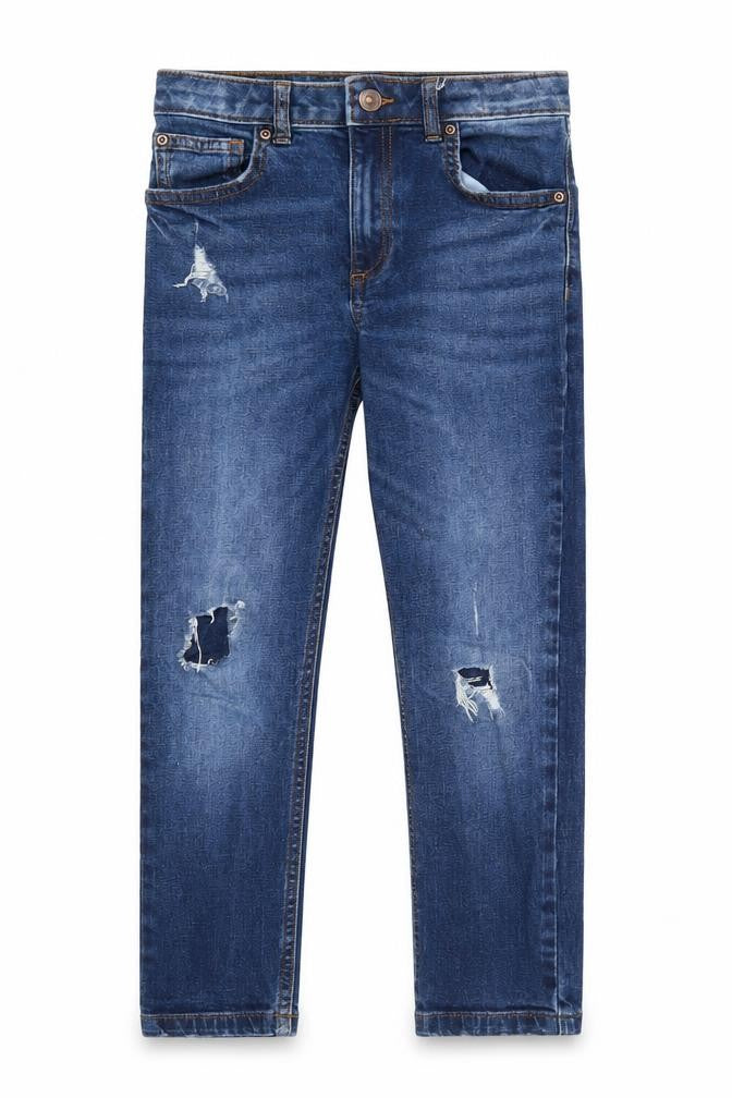 River Island Girls Blue Cotton Straight Jeans Size 9 Years Regular Zip - Distressed