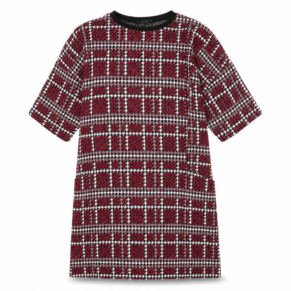 Front view of Capsule women’s purple geometric polyester a-line, size UK 12, round neck pullover