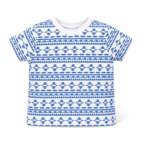 F&F Boys Blue Geometric Cotton Basic T-Shirt Size 3-6 Months Round Neck Button