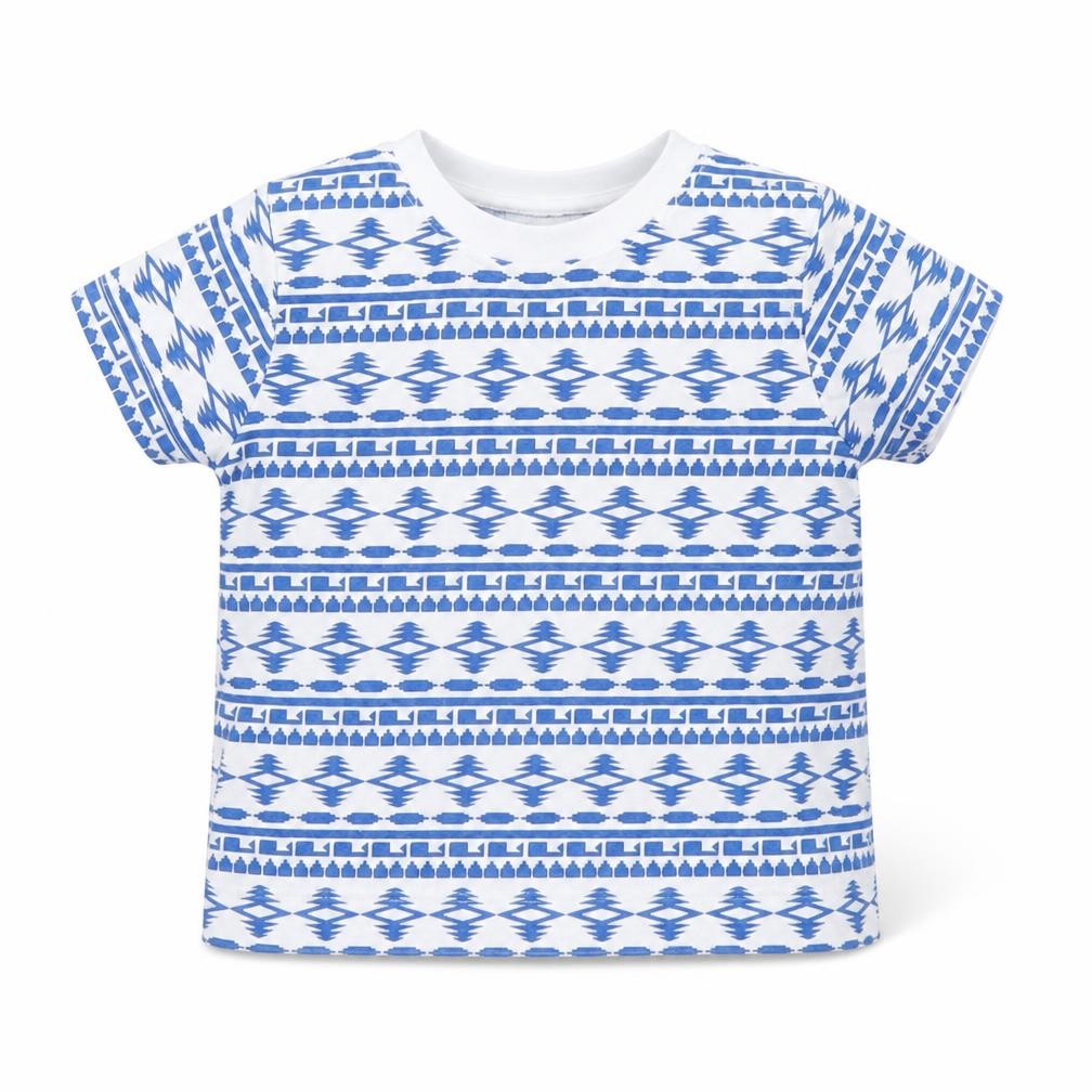 F&F Boys Blue Geometric Cotton Basic T-Shirt Size 3-6 Months Round Neck Button