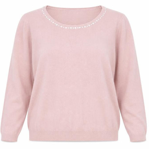 Marks and Spencer Womens Pink Boat Neck Acrylic Pullover Jumper Size 16 - Embellished Neckline