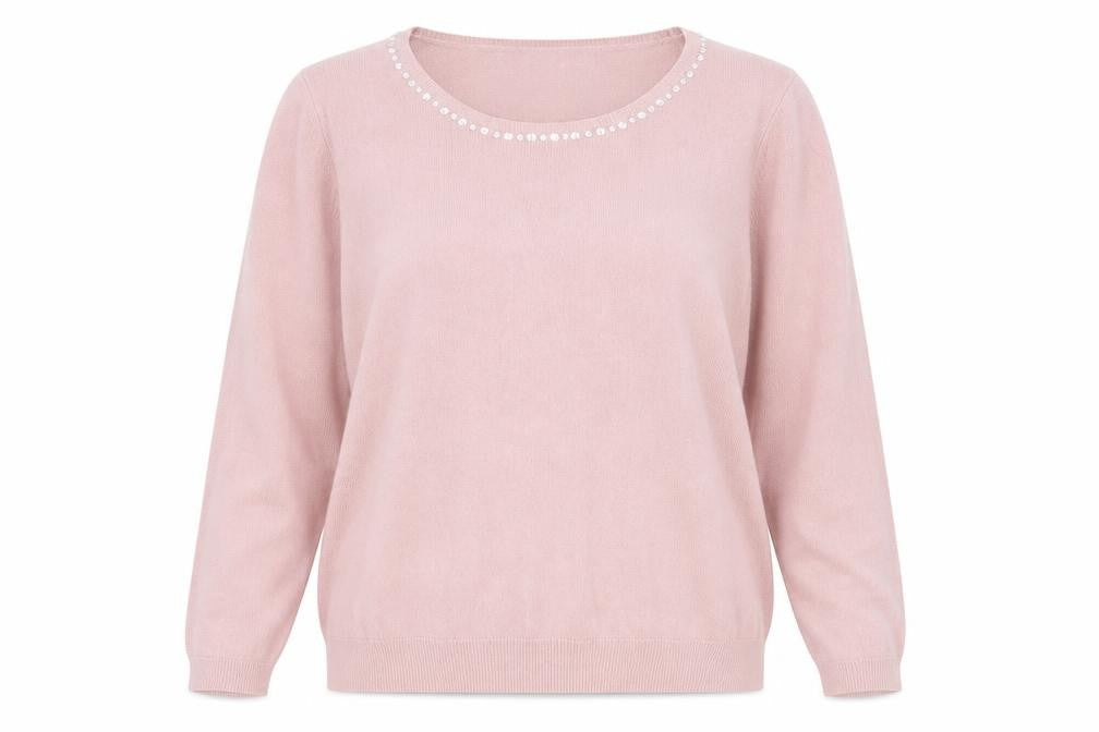 Marks and Spencer Womens Pink Boat Neck Acrylic Pullover Jumper Size 16 - Embellished Neckline