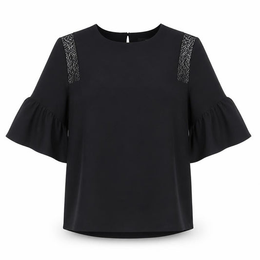 Front view of Next women’s black polyester basic blouse, size UK 8, boat neck - crocheted lace detail