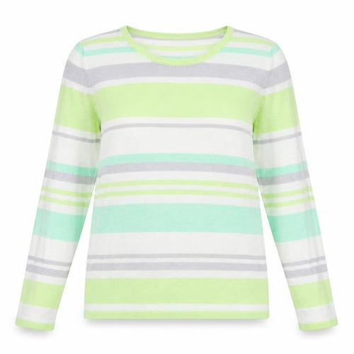 Marks and Spencer Womens Green Round Neck Striped Viscose Pullover Jumper Size 14