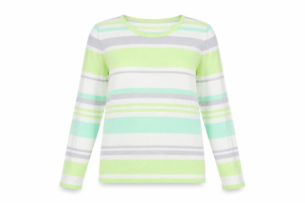 Marks and Spencer Womens Green Round Neck Striped Viscose Pullover Jumper Size 14