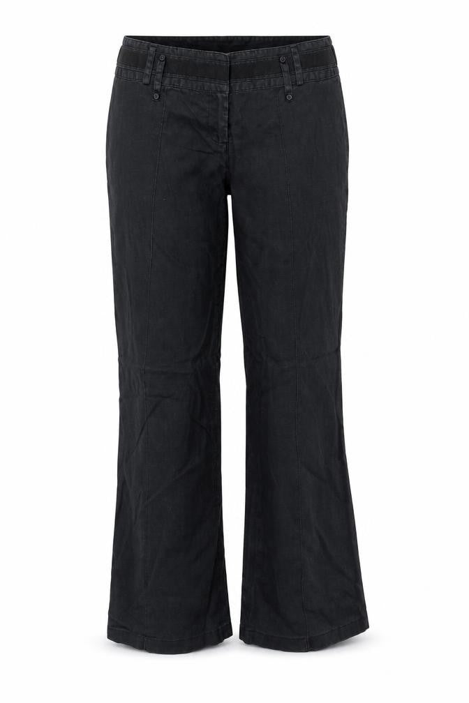Front view of Promod women’s black polyester trousers, size UK 34, in regular zip