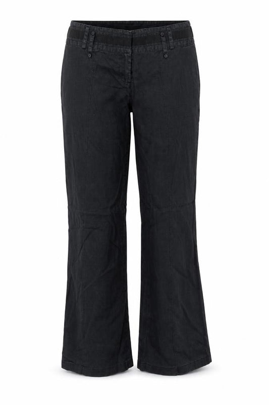 Front view of Promod women’s black polyester trousers, size UK 34, in regular zip