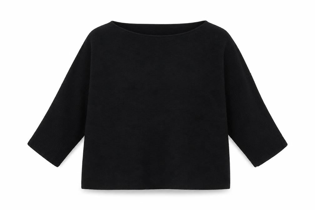 Front view of Vero Moda women’s black round neck viscose jumper, size M