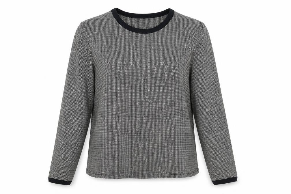 Front view of Cooperative women’s black geometric polyester basic blouse, size L, round neck