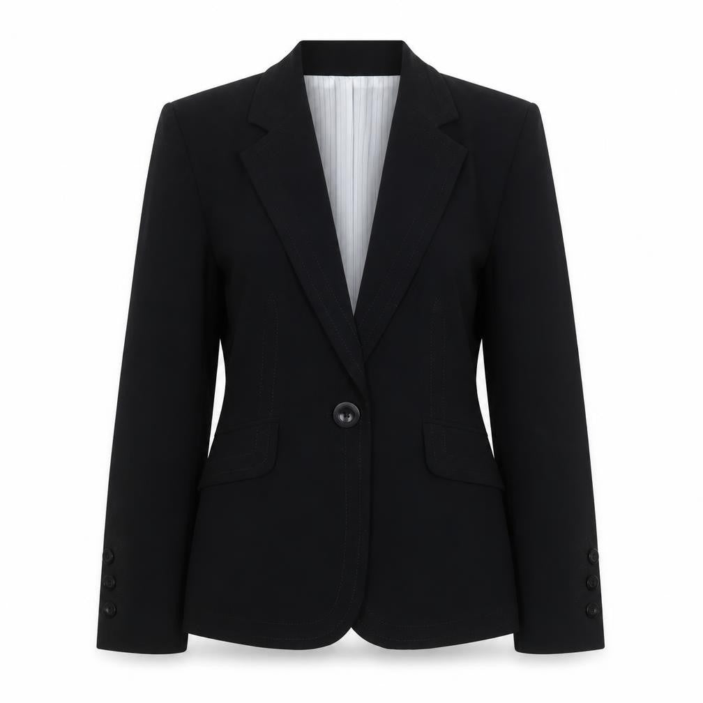 Front view of Marks & Spencer women’s black polyester jacket suit jacket, size UK 12